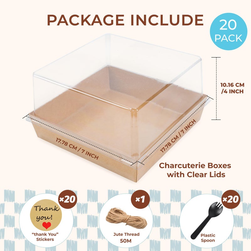 NPLUX 20 Pack Small Cake Boxes Charcuterie Boxes Mini Cake Containers With Lids For 4-6-inch Cake Pudding Sandwich Pie Bakery Dessert(Brown 7x7x4 inch) - Image 3